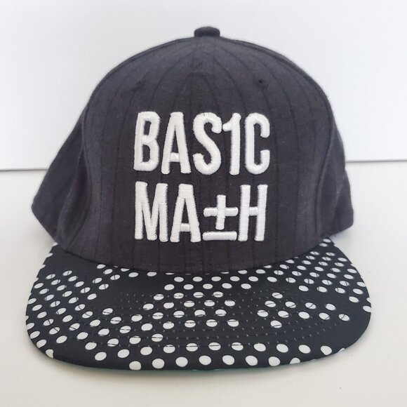 Newer BASIC MATH Snap Back Hat Sport Baseball Cap Black White Green Embroidered - Picture 1 of 8